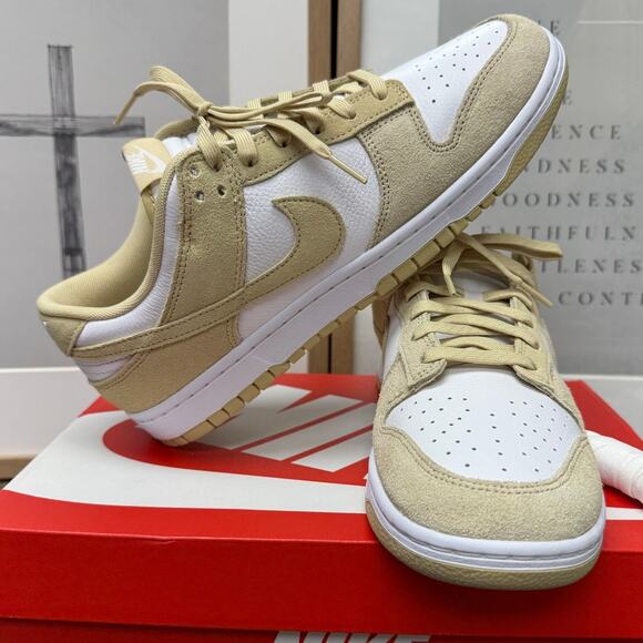 Nike Dunk Low Retro SE Men’s 11 White Gold Suede Extra Laces FQ8249-102 - Picture 4 of 7